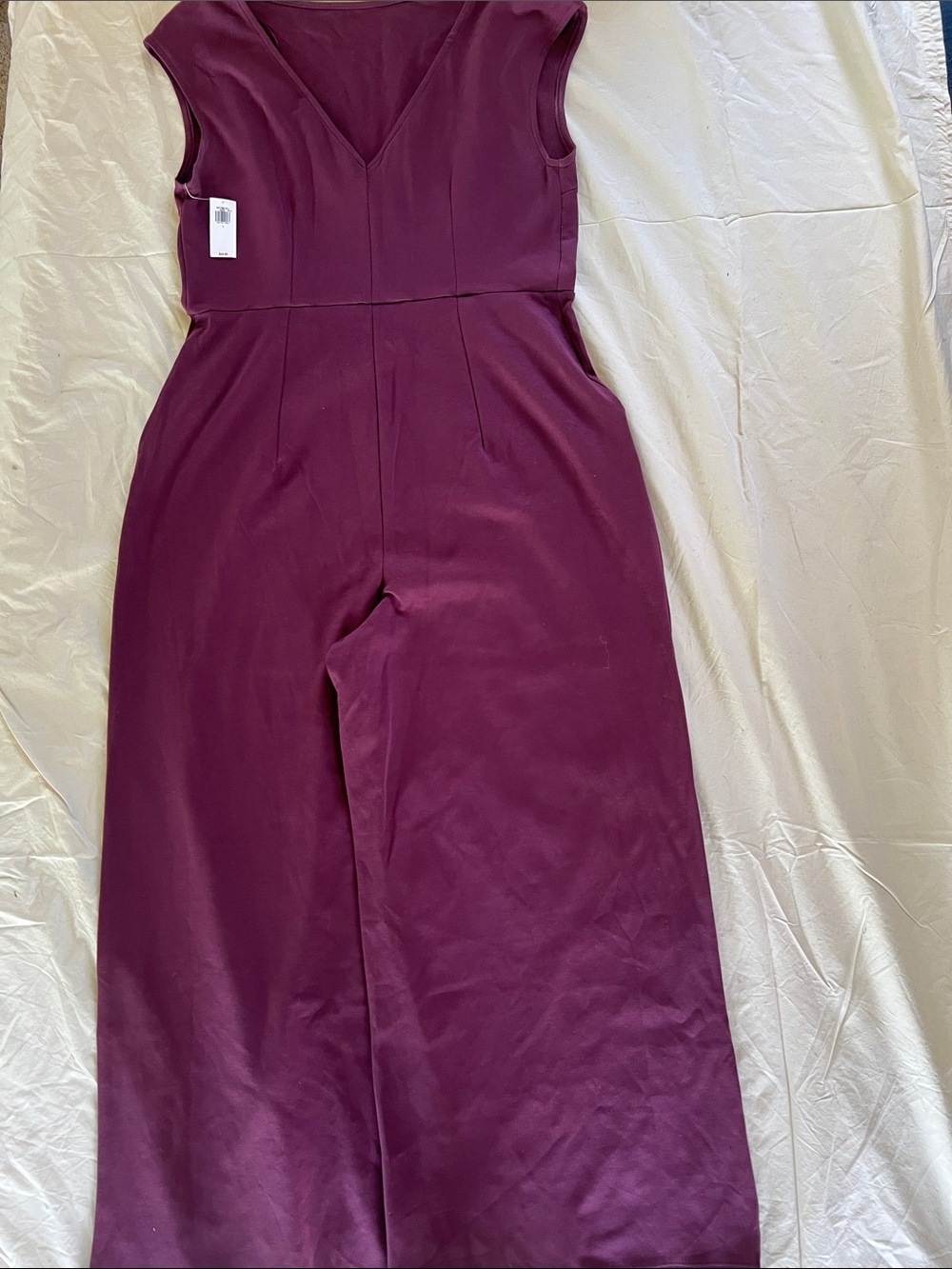 Old Navy Sleeveless V-Neck Wide-Leg Jumpsuit in Deep Plum